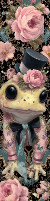 Free kawaii frog bookmark featuring fancy kawaii frog with a hat